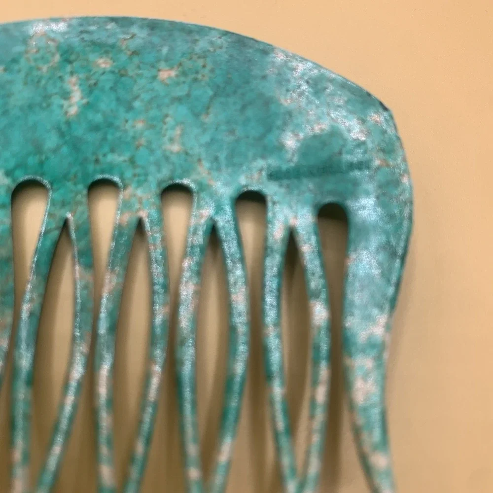 Vintage French Hair Comb Pair Teal  Marbled Multi Tone Style Made In France